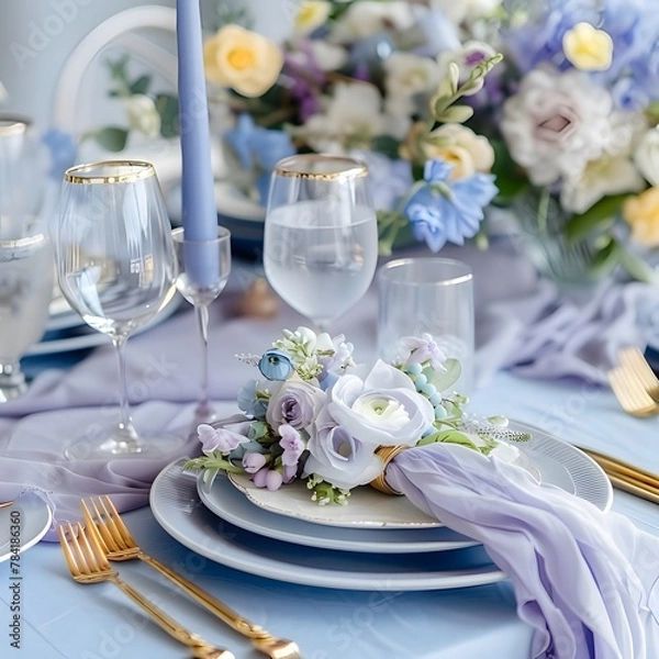 Fototapeta table setting for a dinner. Generative AI