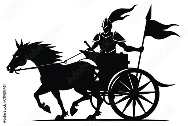 Fototapeta silhouette of a warrior on a war chariot vector