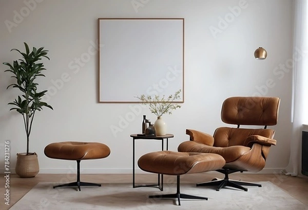 Fototapeta Frame mockup, ISO A paper size. Living room wall poster mockup. Interior mockup with house background. Modern interior design. 3D render