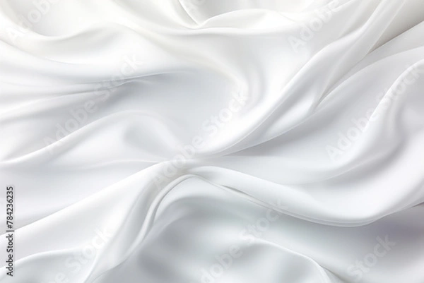 Fototapeta Closeup of rippled white silk fabric cloth texture. 3d render illustration