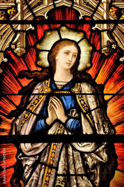 Obraz Stained Glass window of St Mary in contemplative prayer