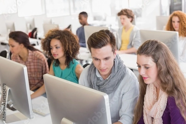 Fototapeta Students working in computer room