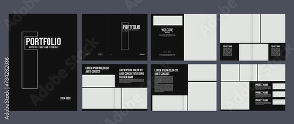 Fototapeta Architecture interior portfolio design template, minimal architecture portfolio a4 magazine brochure cover page