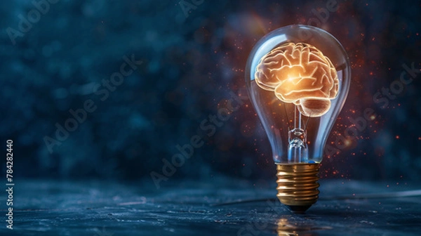 Fototapeta Conceptual light bulb with brain inside, creative innovation idea