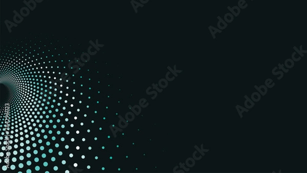 Fototapeta Abstract spiral dotted round vortex style big data cycle background in dark green.