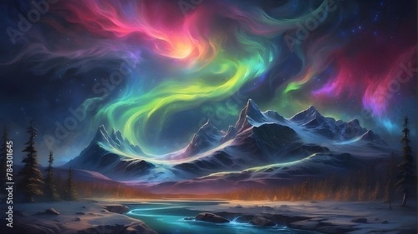 Obraz The dancing colors of the Northern Lights in a starry night sky