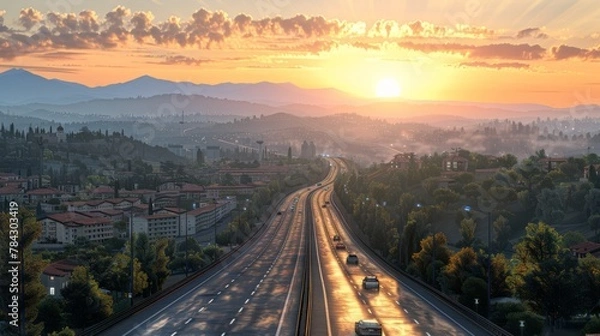 Fototapeta photorealistic highway on town background Generated with Ai tools