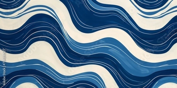 Obraz Blue and white painting with wavy lines