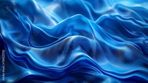 Fototapeta Silky blue fabric waves in an abstract design