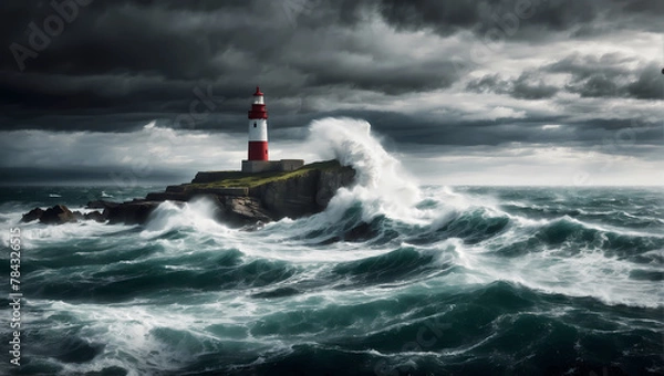 Fototapeta Storm Sea with Lighthouse