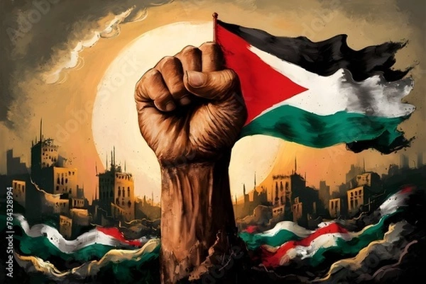 Obraz Resistance hand with Palestine flag illustration, symbolizing resistance adorned with the Palestinian flag. capturing the spirit of resilience and strength in the face of adversity