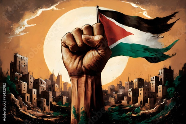 Obraz Resistance hand with Palestine flag illustration, symbolizing resistance adorned with the Palestinian flag. capturing the spirit of resilience and strength in the face of adversity
