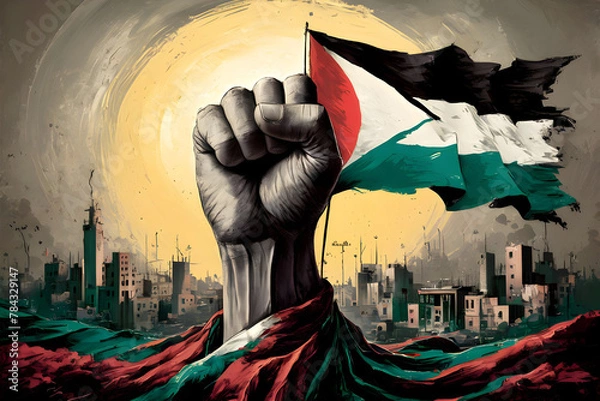 Obraz Resistance hand with Palestine flag illustration, symbolizing resistance adorned with the Palestinian flag. capturing the spirit of resilience and strength in the face of adversity