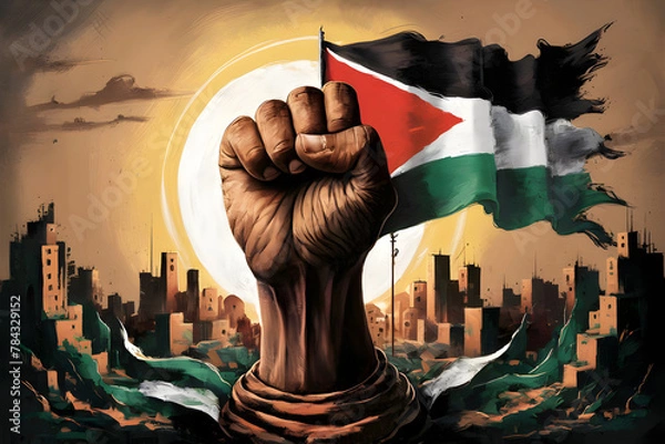Obraz Resistance hand with Palestine flag illustration, symbolizing resistance adorned with the Palestinian flag. capturing the spirit of resilience and strength in the face of adversity