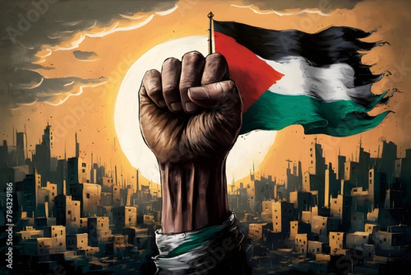 Obraz Resistance hand with Palestine flag illustration, symbolizing resistance adorned with the Palestinian flag. capturing the spirit of resilience and strength in the face of adversity