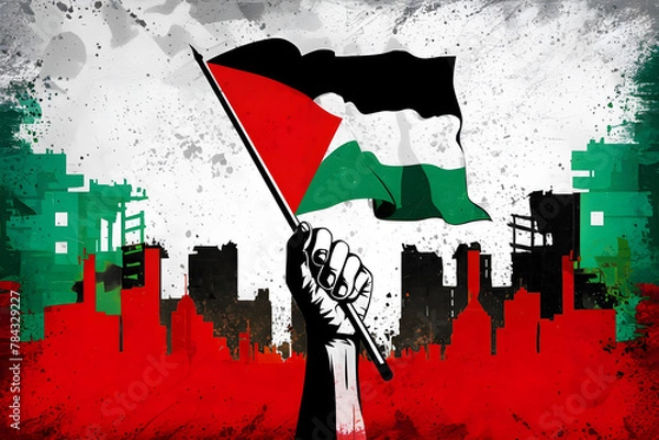 Obraz Resistance hand with Palestine flag illustration, symbolizing resistance adorned with the Palestinian flag. capturing the spirit of resilience and strength in the face of adversity