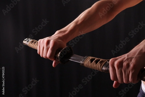 Obraz Man holding samurai sword