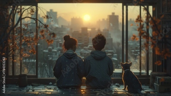 Obraz Enthralled Lovers Perched on a Window Sill