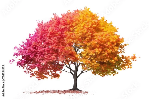 Fototapeta Anime style tree with colorful leaves Slender stem. Isolated on transparent background.