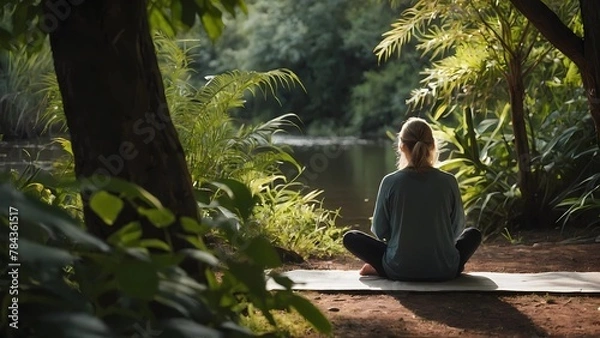 Fototapeta a-moment-of-introspection-and-meditation-in-park-river