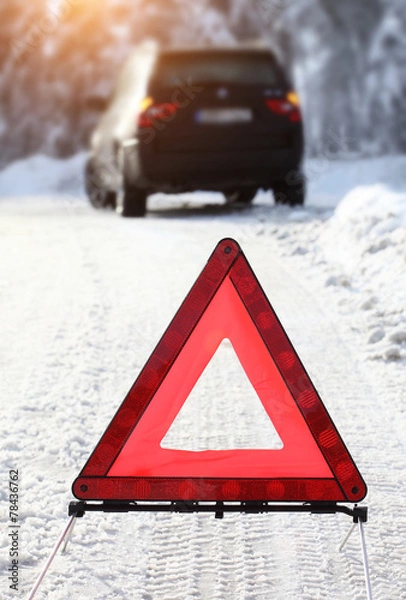 Fototapeta Car with a breakdown in the winter