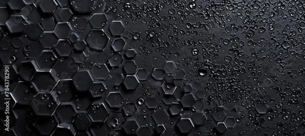 Obraz Black hexagon honeycomb shapes matte surface moving up down randomly. Abstract modern design background concept. 3D illustration rendering graphic design