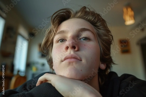 Fototapeta Close-up of a person sitting at a table. Suitable for various concepts