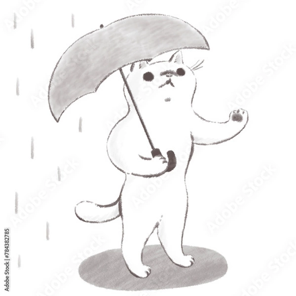 Fototapeta 雨の日にお出かけする猫のイラスト　水墨画風