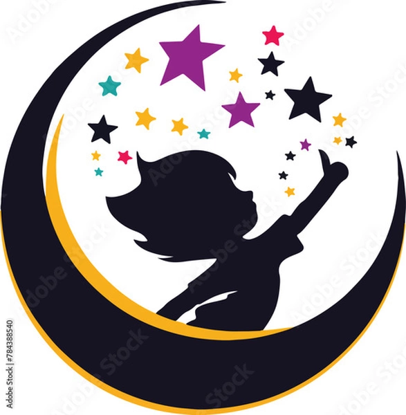 Obraz Moon star boy silhouette vector illustration