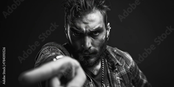 Fototapeta A man pointing at something, suitable for business concepts