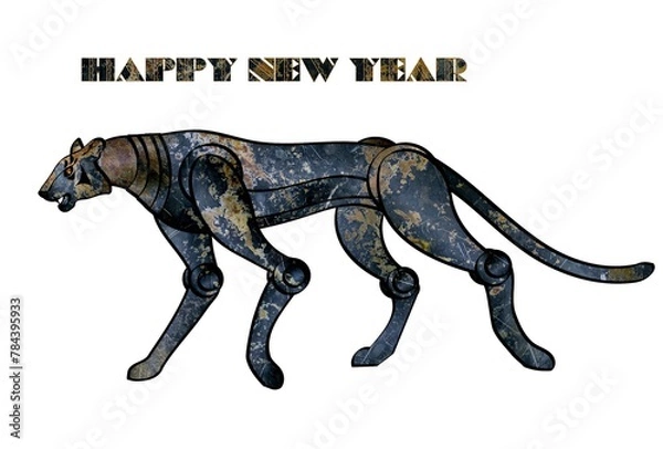 Fototapeta メタル・タイガー　錆びた金属のようなボディの虎型ロボット　寅年　年賀状デザイン　年賀素材