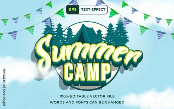 Fototapeta Editable Text effect Happy Summer Camp 3D, perfect for banner holiday design element