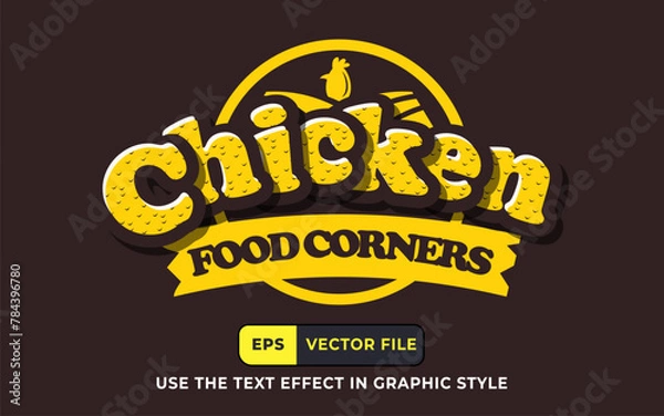 Fototapeta Editable Text effect Chicken Food Corners 3D, perfect for banner festival design element template