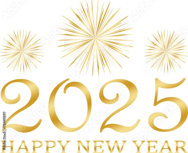 Fototapeta happy new year 2025 - golden design, golden fireworks