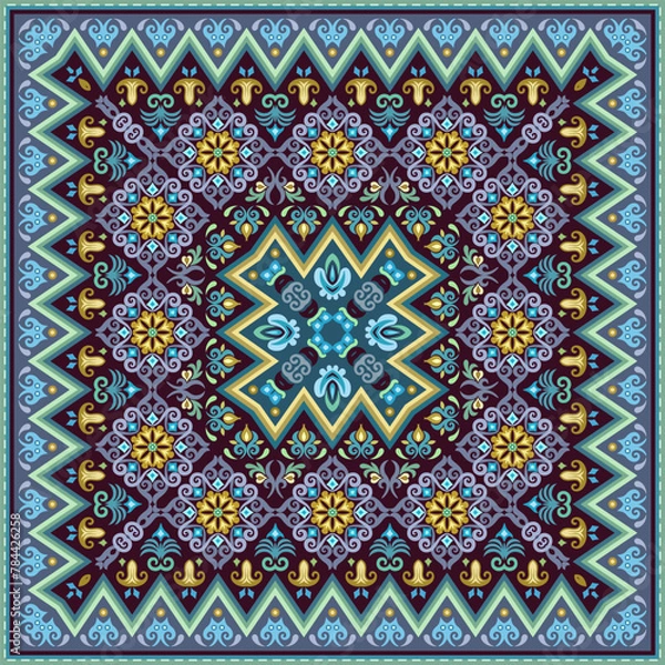 Obraz Vector abstract decorative ethnic ornamental illustration. Colorful square carpet