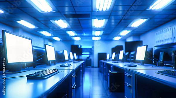 Obraz Advanced Computer Lab with Multiple Workstations, Modern Educational Environment for Learning and Research