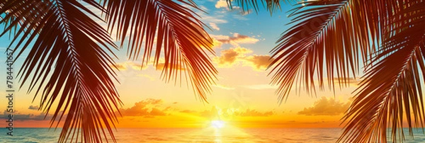 Obraz Barbados Beach at Sunset with Palm Trees and Twilight Sky, Perfect for Tropical Night Outs