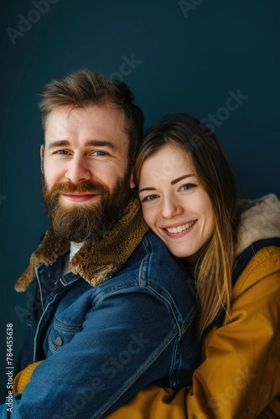 Fototapeta A man and a woman hugging each other. Ideal for relationship and love concepts