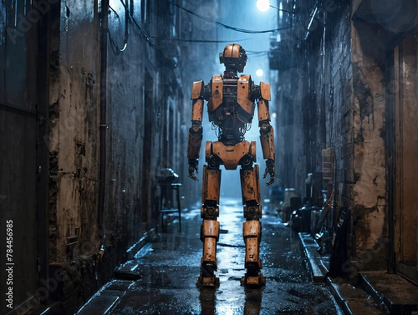 Fototapeta Einzelner Roboter in einer Gasse
