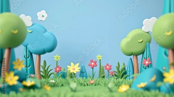 Fototapeta 3D landscape C4D cartoon cute style background material