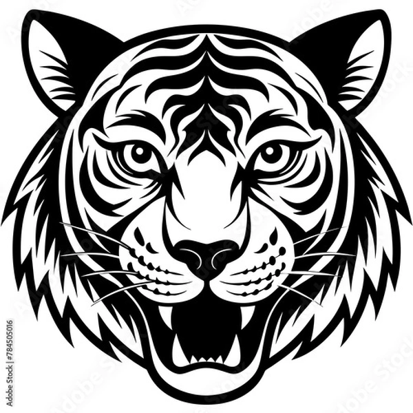 Obraz Tiger cartoon vector illustration mascot,cheetah Tiger silhouette,vector,icon,svg,characters,Holiday t shirt,black Tiger cartoon drawn trendy logo Vector illustration,cheetah cartoon on a white backgr