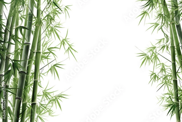 Obraz Tall bamboo trees The trunk is slender and straight. Light green leaves Isolated on white background
