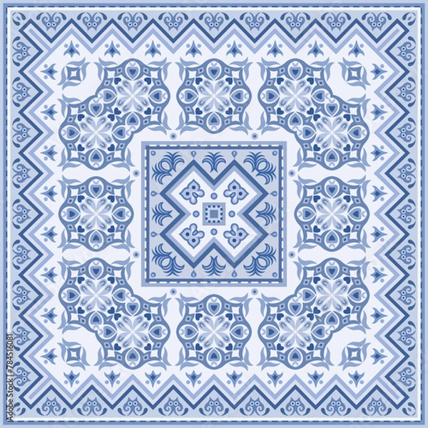 Obraz Vector abstract decorative ethnic ornamental illustration. Monochrome square carpet