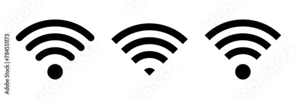 Fototapeta Set of vector Wi-Fi icon for communication, telecommunication. Communication wireless signal level wifi. Clipart illustration. Mobile bar status.