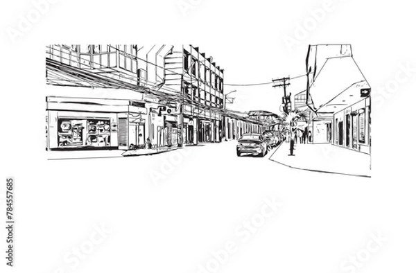 Fototapeta Print Building view with landmark of Santa Cruz de la Sierra is the city in eastern Bolivia. Hand drawn sketch illustration in vector.