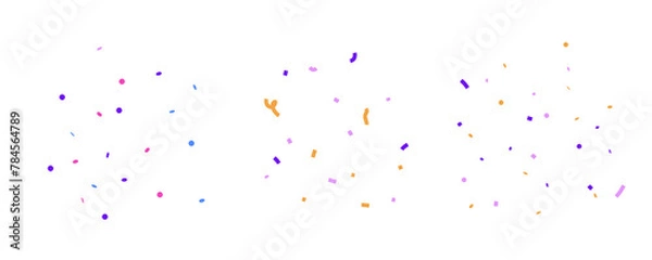 Fototapeta Simple confetti vector illustration. Different shapes of small paper in set. Round, ribbons, squares flying in the air in small compositions.