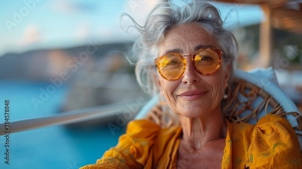 Fototapeta Entspannte Seniorin im Urlaub, made by AI