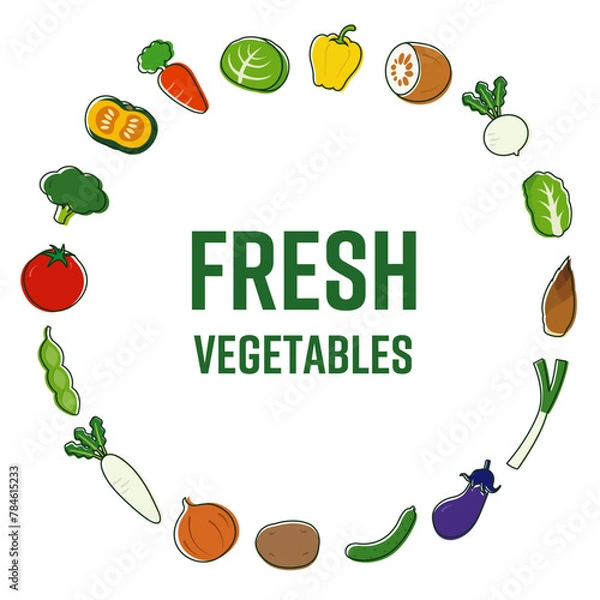 Fototapeta いろいろな野菜の丸フレーム