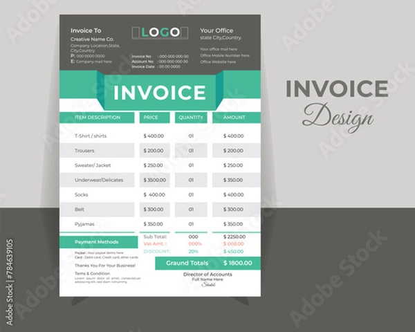 Fototapeta Smart INVOICE DESIGN Template, Vector Design Template.