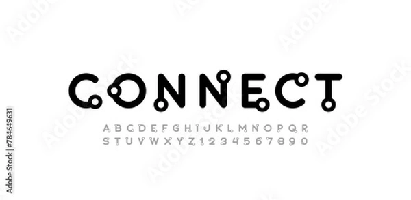 Fototapeta Font alphabet trendy modern with outlines dots, letters A, B, C, D, E, F, G, H, I, J, K, L, M, N, O, P, Q, R, S, T, U, V, W, X, Y, Z and numerals 0, 1, 2, 3, 4, 5, 6, 7, 8, 9, vector illustration 10EP